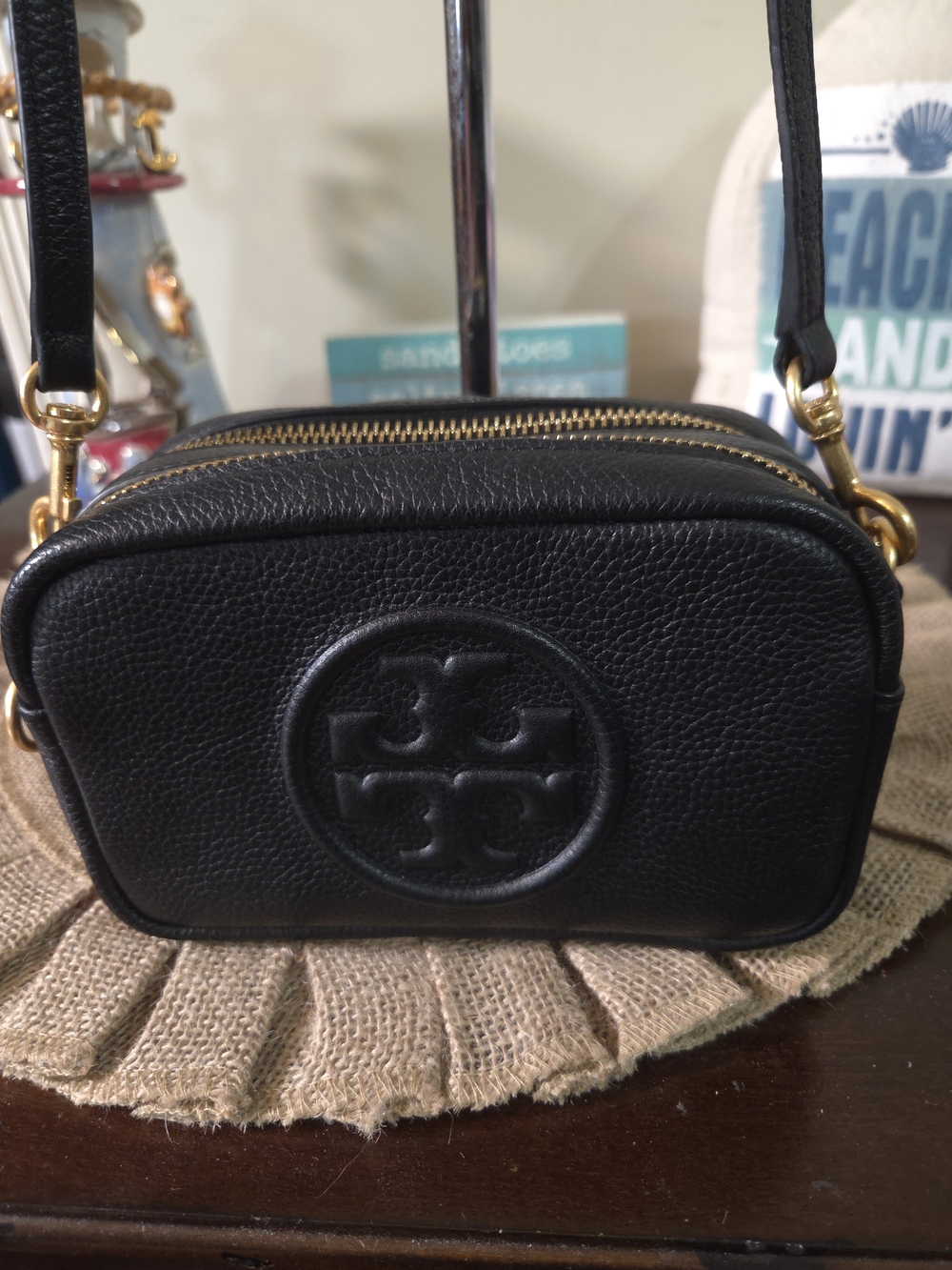 NWOT Tory Burch Black Pebbled Leather Crossbody Camera Bag